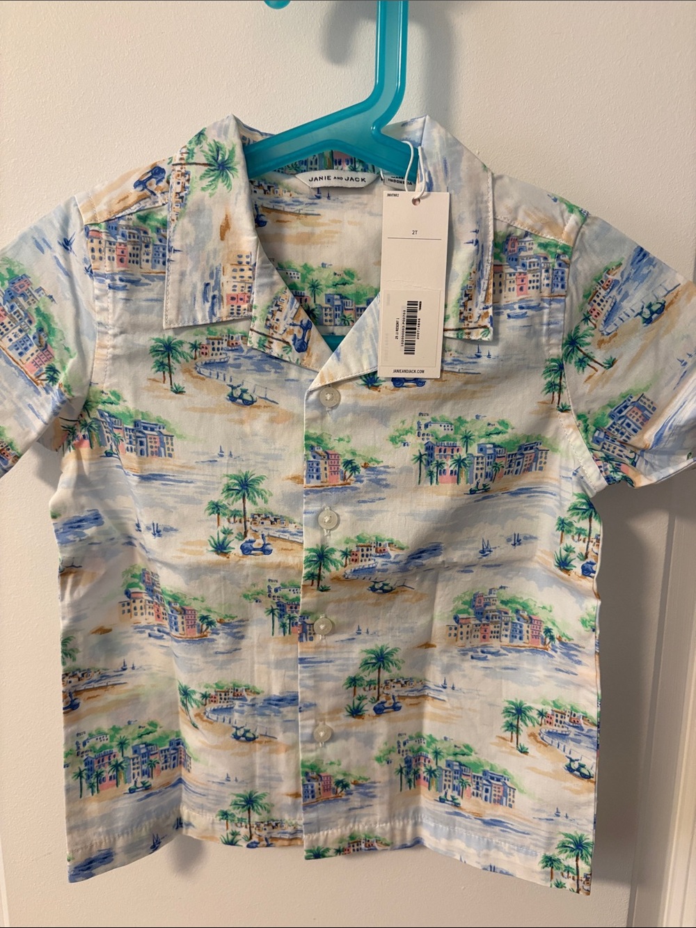 Janie and Jack Pale Blue Coastal Print Button-Down Shirt
